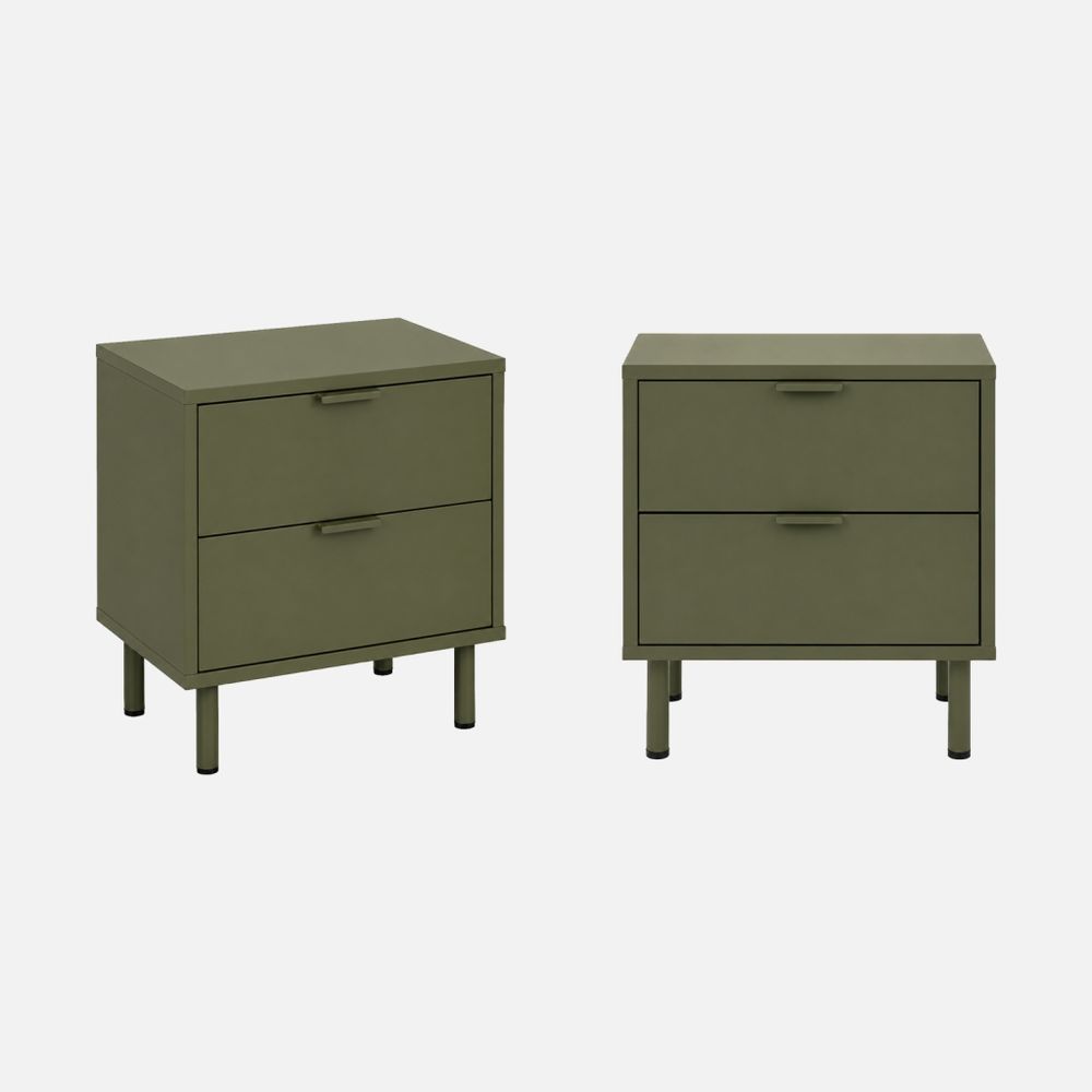 Lot de 2 tables de chevet décor bois et métal 2 tiroirs - ellie