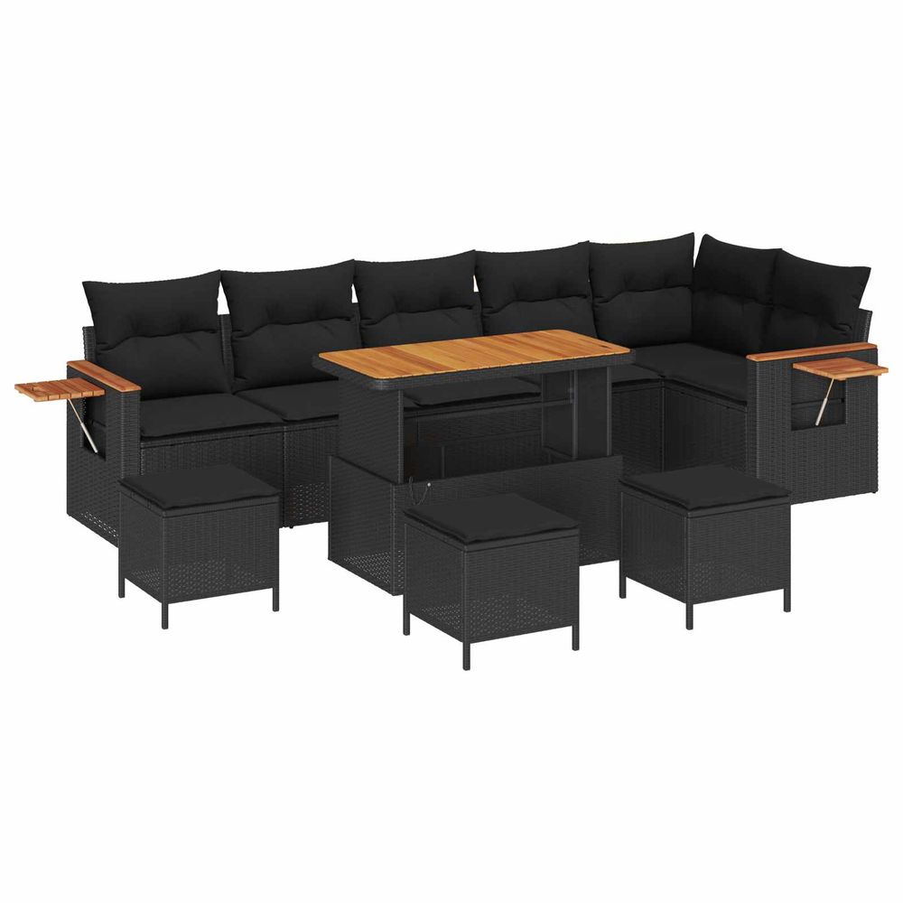 Ensemble de canapé de jardin 10 pc noir polyrotin