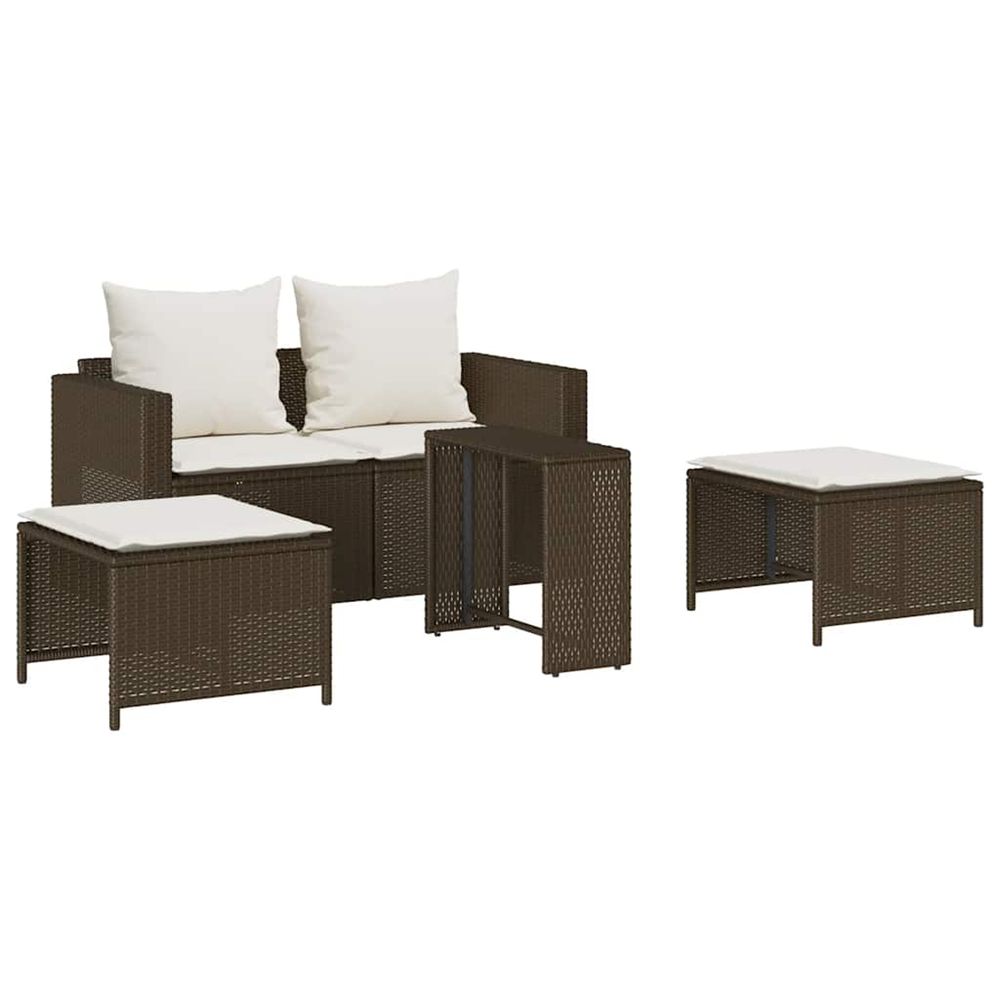 Salon de jardin 5 pcs avec coussins empilable marron polyrotin