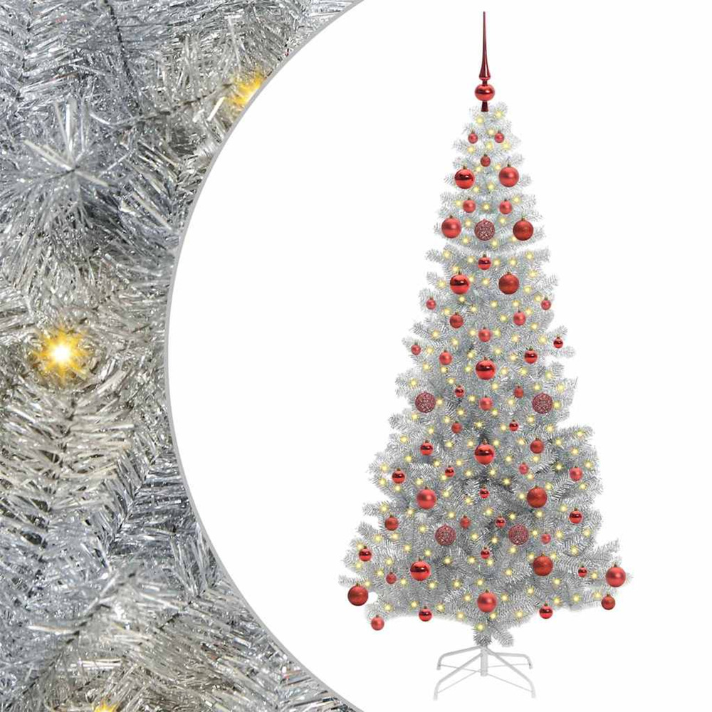 Sapin de noël avec 300 led avec support argent 180 cm pet