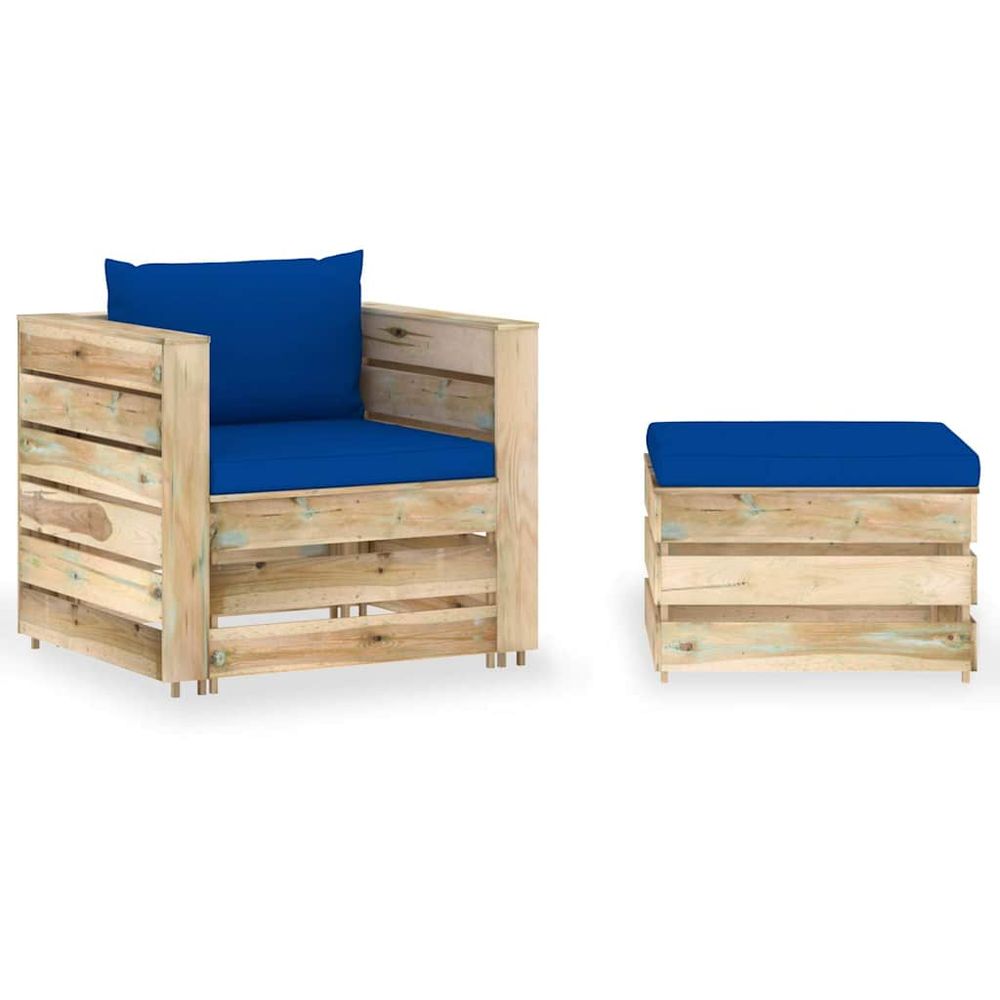 Salon de jardin 2 pcs avec coussins bois imprégné de vert
