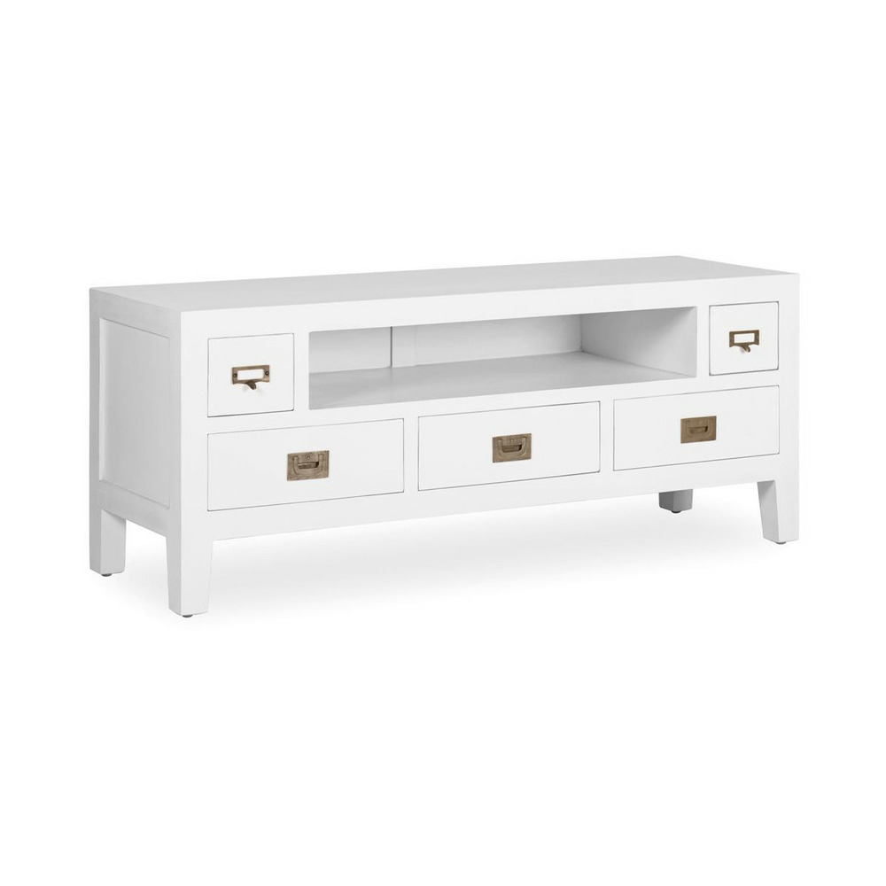 Meuble tv 3 tiroirs bronze bois blanc - mélicia décoration d'autrefois