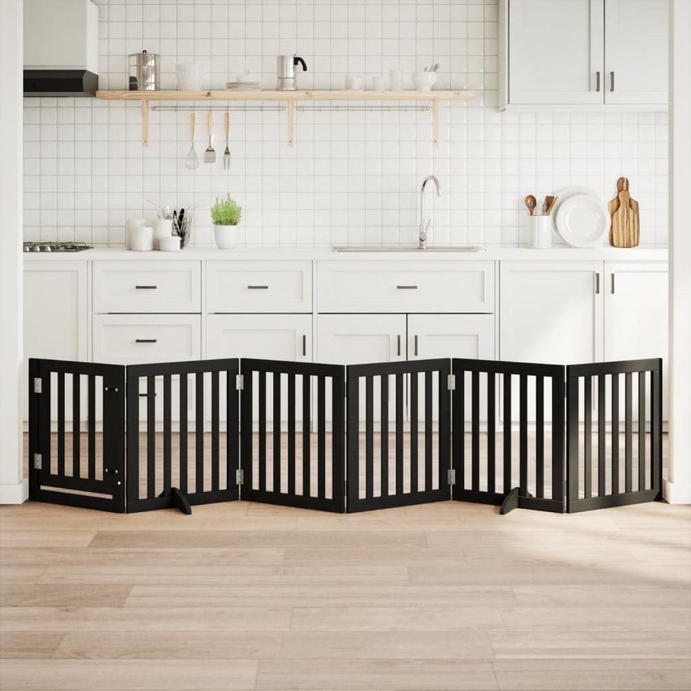 Barrière chien avec porte en bois modulable 6 panneaux noir 300cm