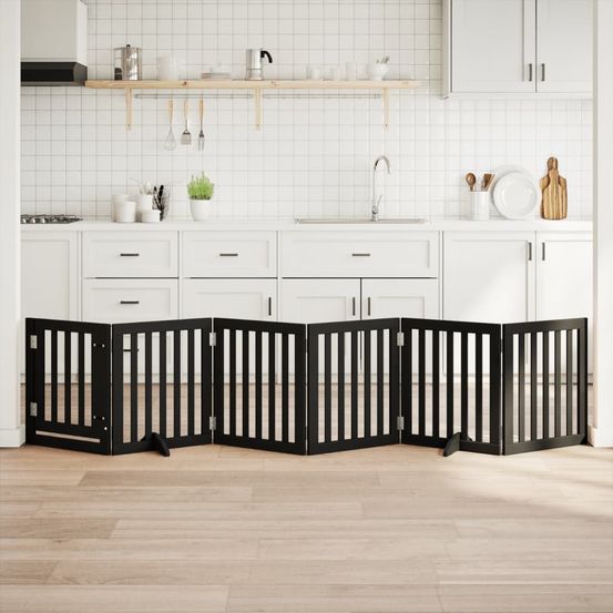 Barrière chien avec porte en bois modulable 6 panneaux noir 300cm
