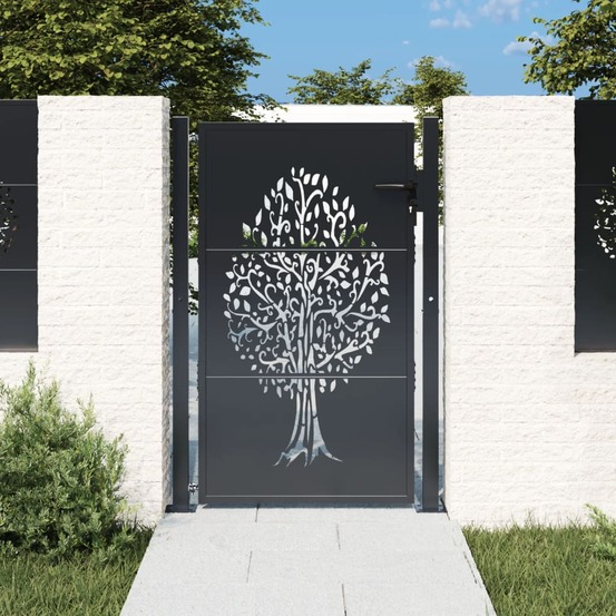 Portail de jardin anthracite 100x125 cm acier conception d'arbre