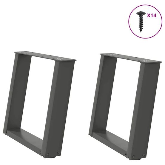 Pieds de table basse en u, 2 pièces, anthracite, 50 x (42-43) cm, acier