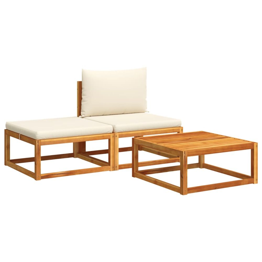 Ensemble de canapés de jardin 3 pièces avec coussins, bois d'acacia et corde,