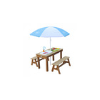Axi dennis table sable et eau picnic avec cuisine evier et banc marron parasol bleu blanc