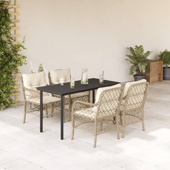 Ensemble à manger de jardin avec coussins 5pcs beige poly rotin