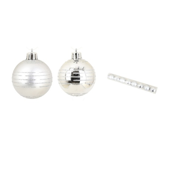 Set de 8 boules de noel decor rayures argent