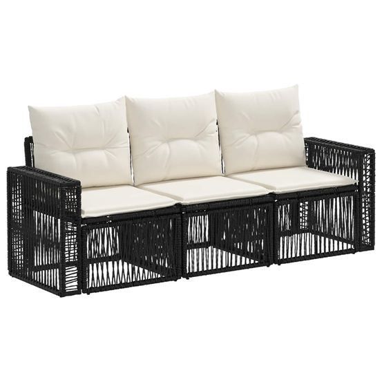 Ensemble de canapé de jardin 3 pc noir et blanc crème polyrotin