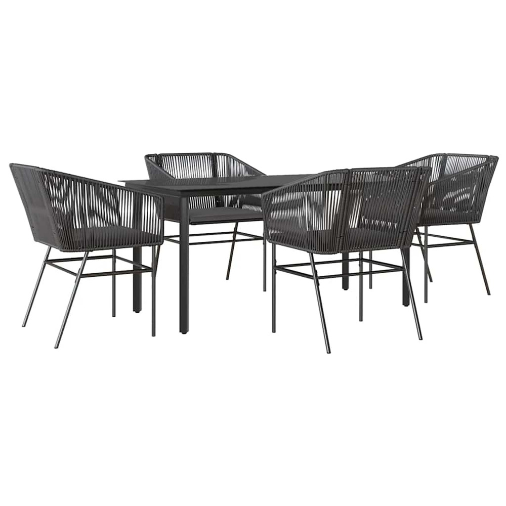 Ensemble à manger de jardin et coussins 5 pcs noir rotin verre