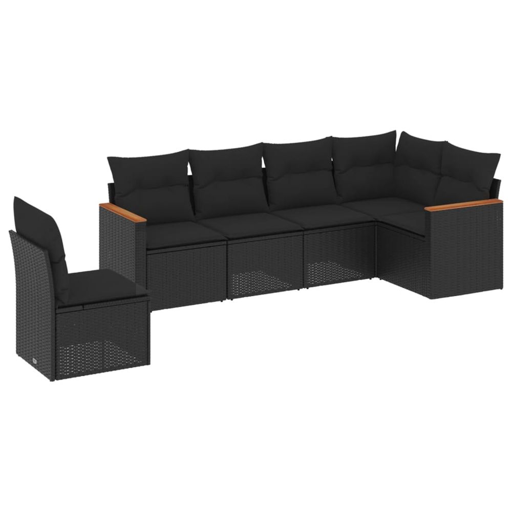 Salon de jardin 6 pcs avec coussins noir résine tressée