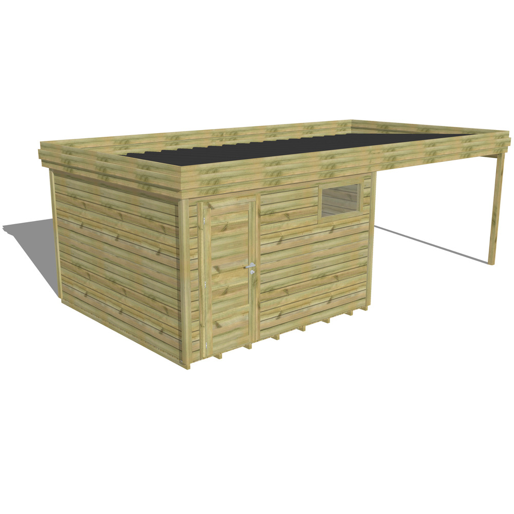 Abri de jardin bois pin traité autoclave 27mm - 6,94x3,44m / 24m2 - bac acier - plancher bois