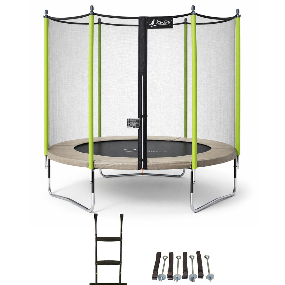 Trampoline jardin ø 300 cm + échelle + kit d'ancrage - jumpi 300 - taupe/vert