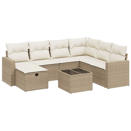 Salon de jardin avec coussins 8 pcs beige résine tressée