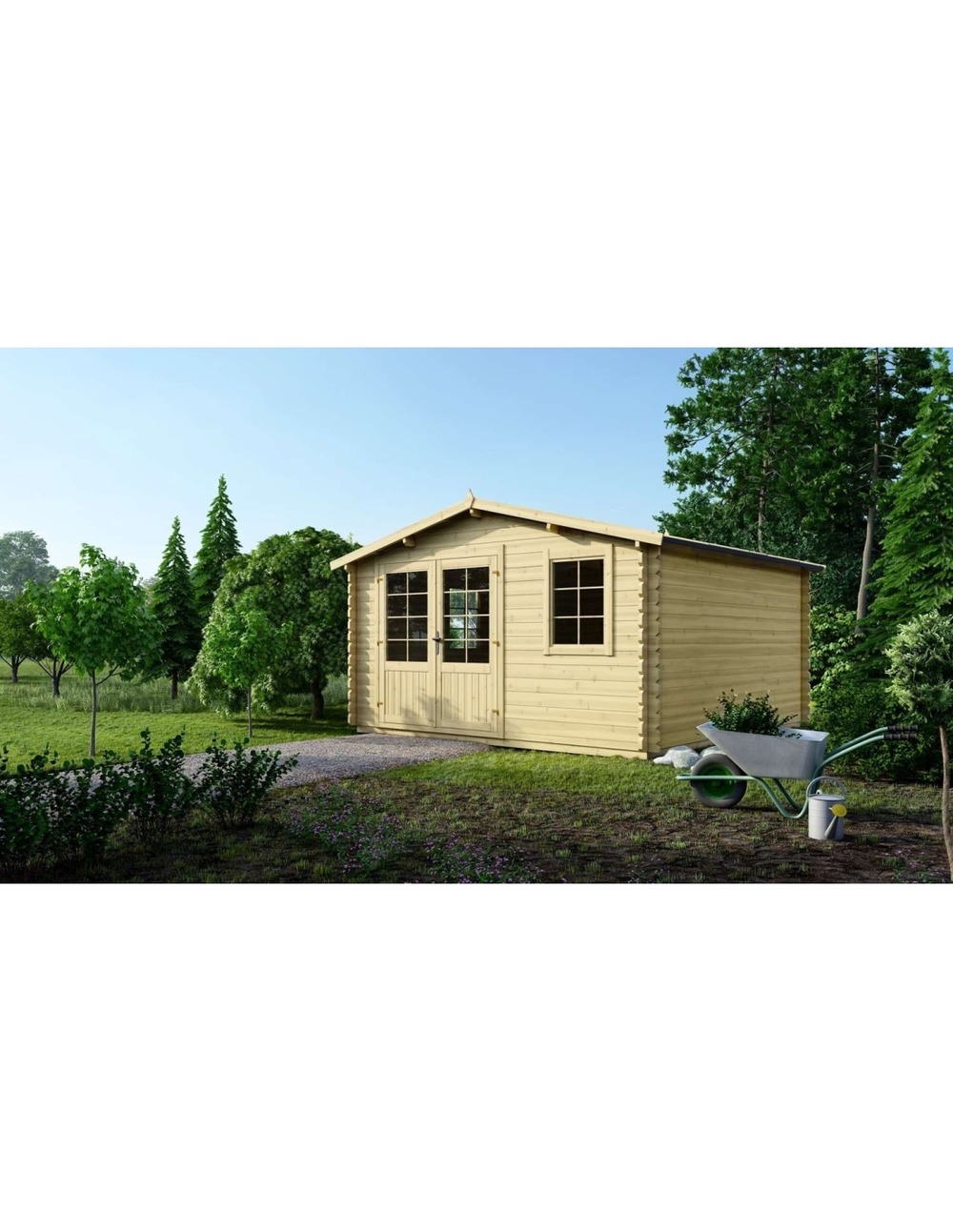 Abri de jardin en bois - 16m2 - 4x4m - ep. 40mm - couleur: naturel - dom371 - altanka