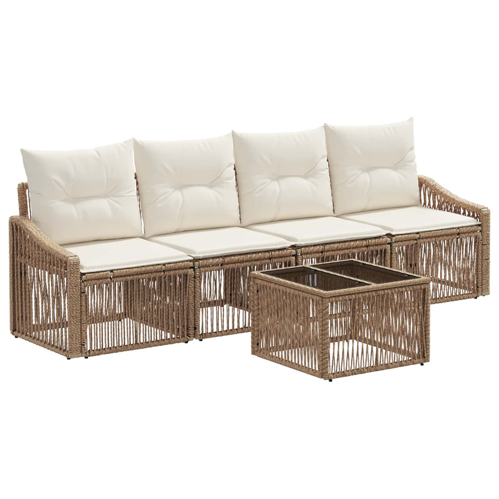 Ensemble de canapé de jardin 5 pcs beige polyrotin