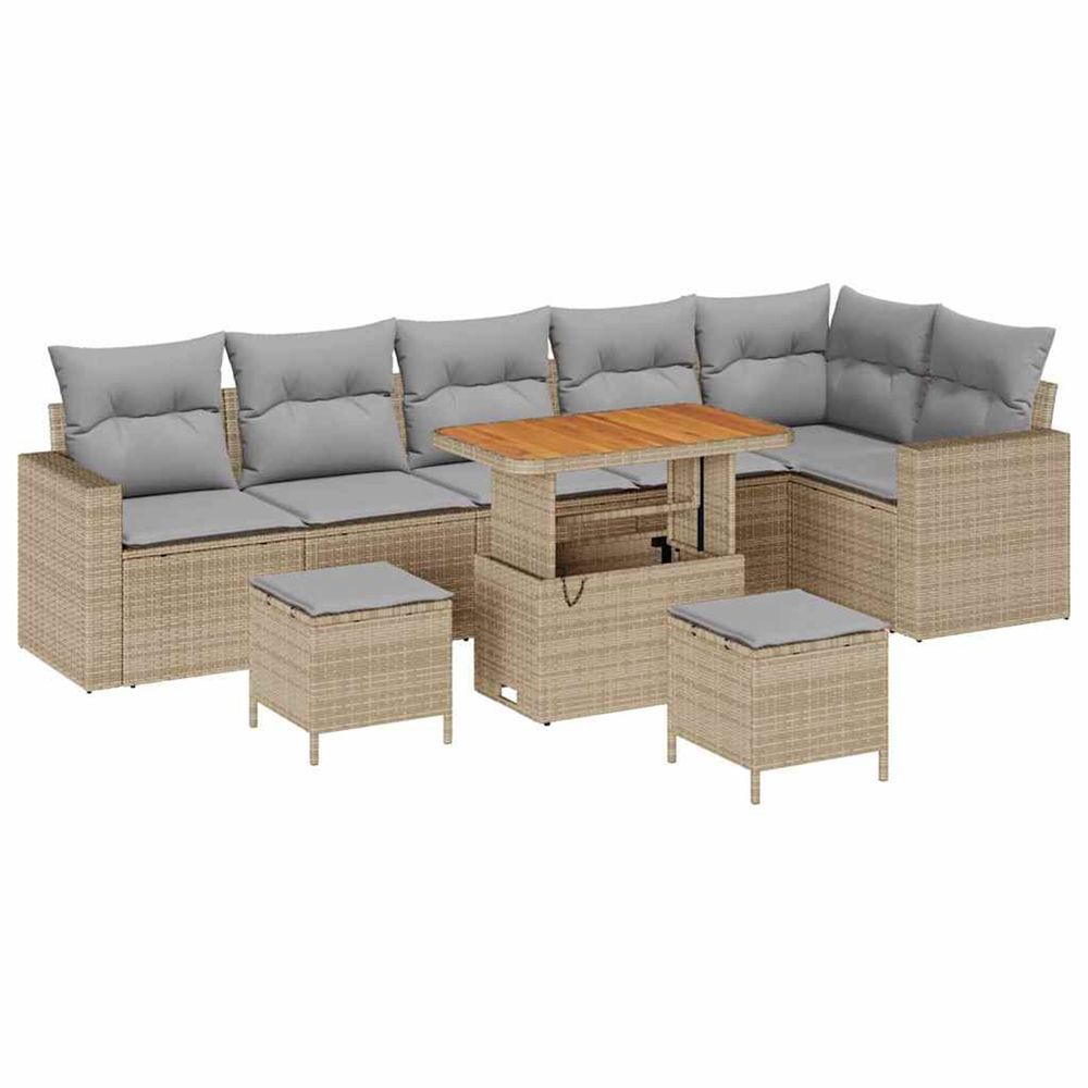 Ensemble de canapé de jardin 9 pc beige polyrotin