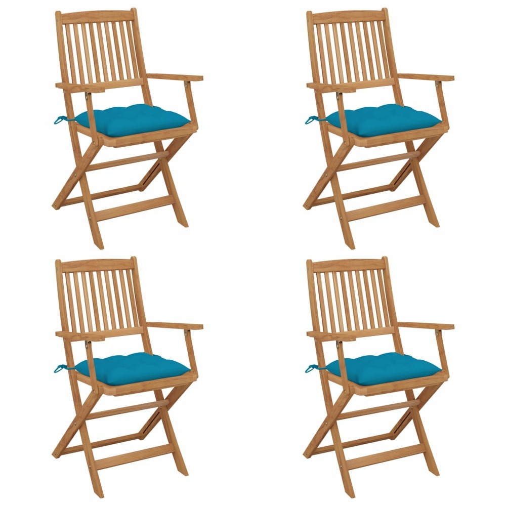 Chaises pliables de jardin lot de 4 avec coussins bois d'acacia