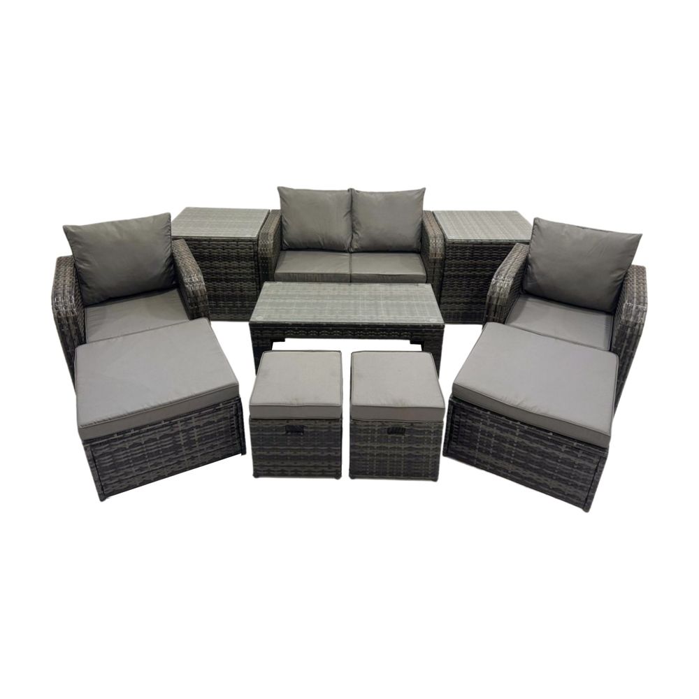 Ensemble de meubles de jardin en polyrotin avec table basse rectangulaire canapé d'amour 2 tables d'appoint 3 tabourets