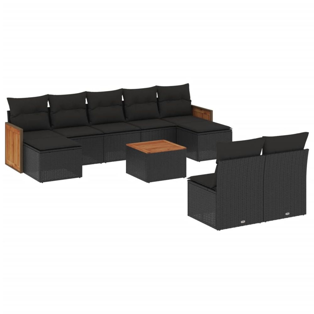 Salon de jardin 10 pcs avec coussins noir résine tressée