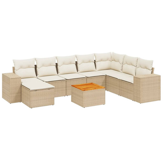 Salon de jardin avec coussins 9 pcs beige résine tressée