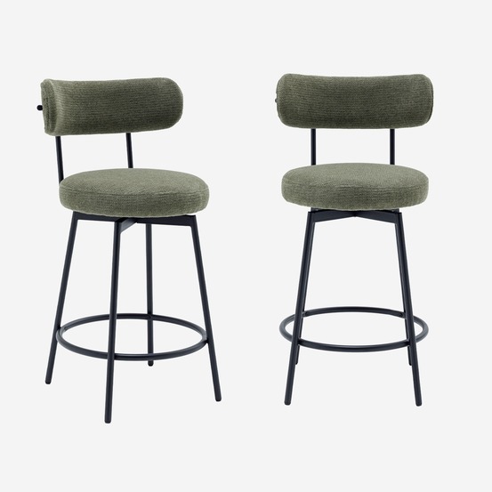 Lot de deux tabourets de bar assise rotative métal noir et tissu - l 50 x p 50 x h 92cm - iris