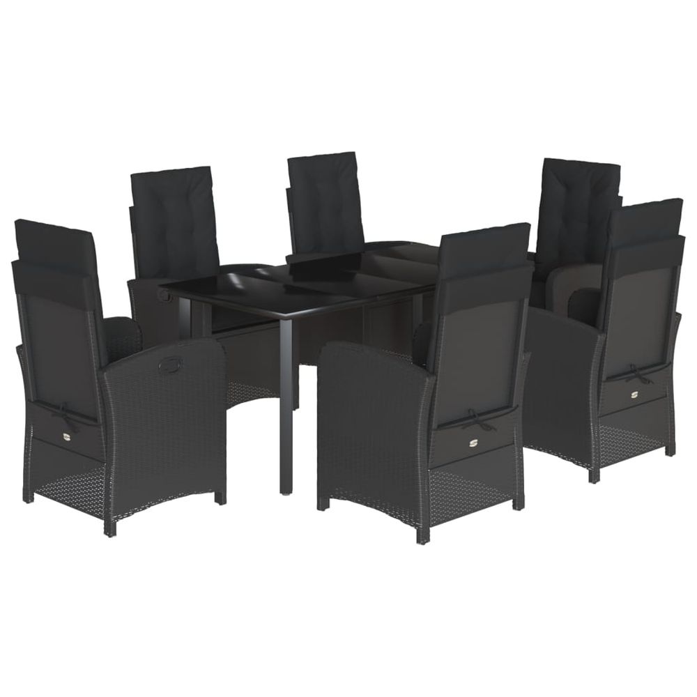 Ensemble à manger de jardin coussins 7pcs noir résine tressée