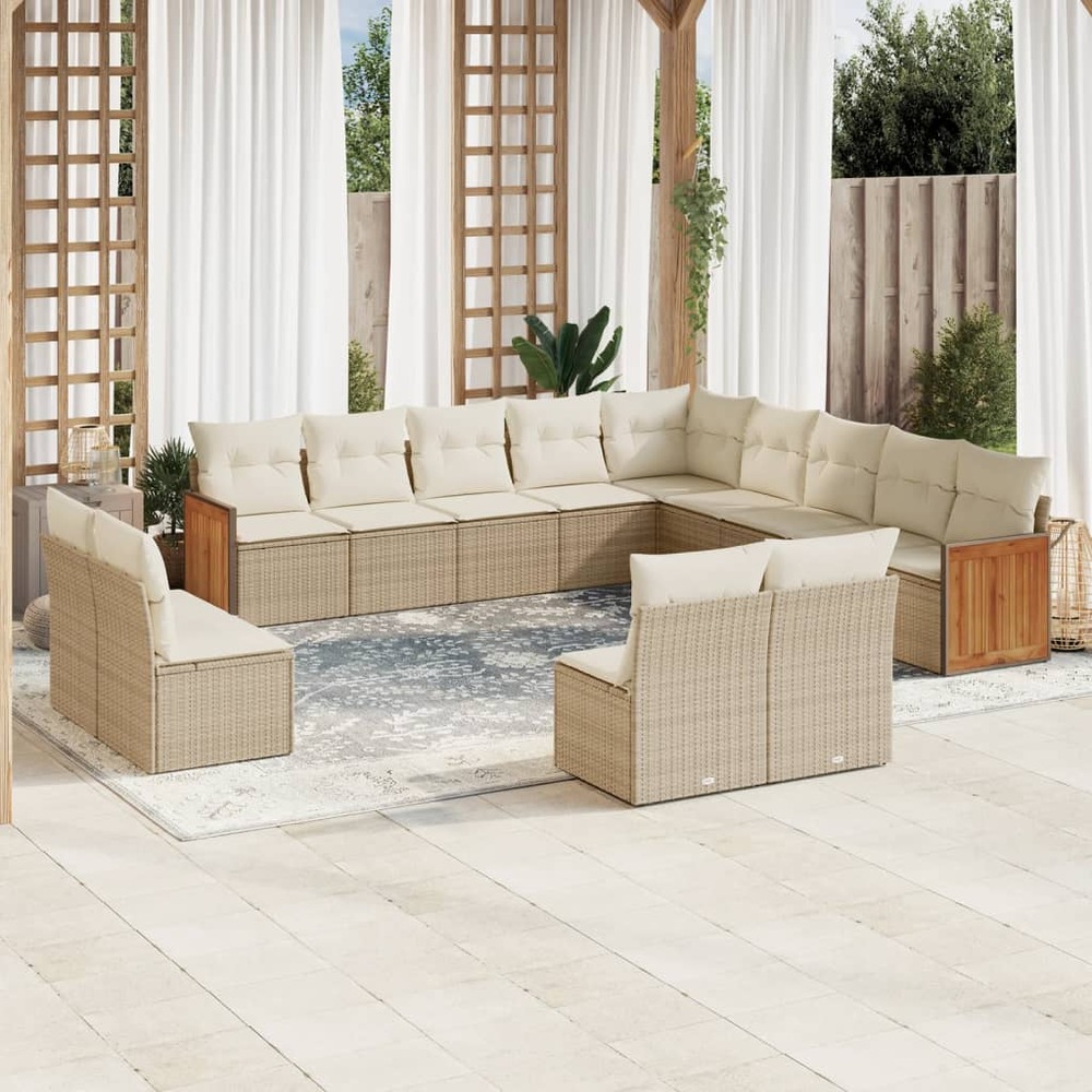 Salon de jardin avec coussins 13 pcs beige résine tressée