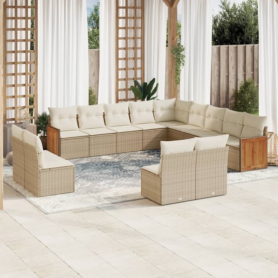 Salon de jardin avec coussins 13 pcs beige résine tressée