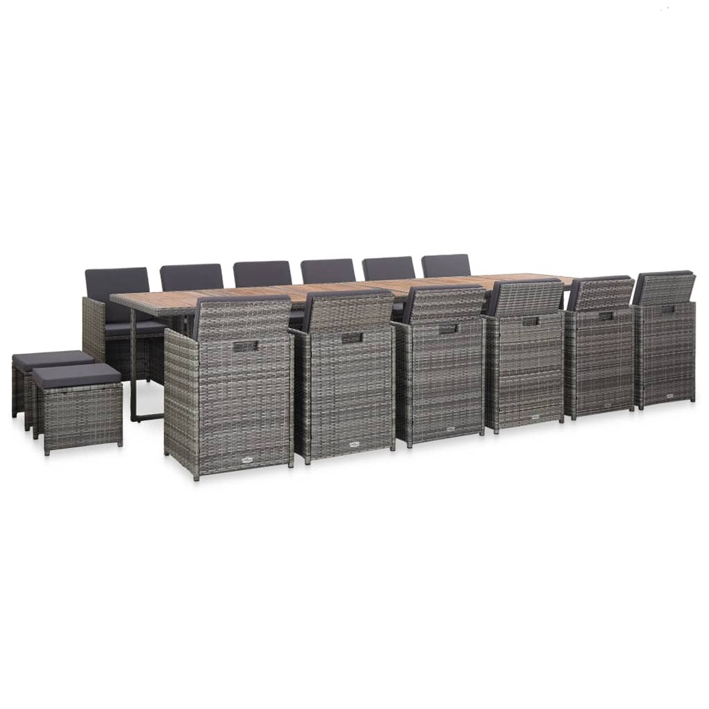 Ensemble de salle à manger d'extérieur et coussins 17 pcs gris