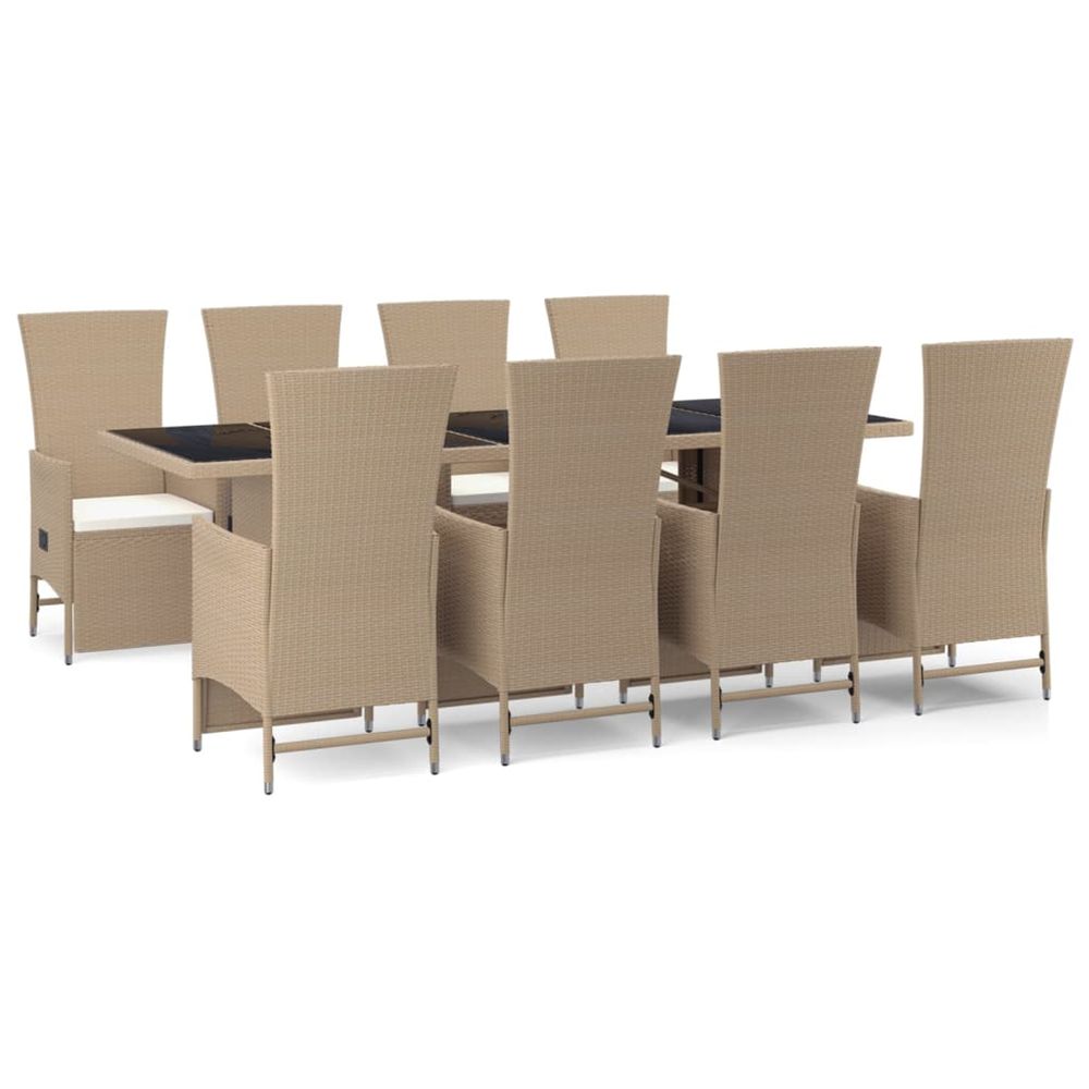 Ensemble à manger de jardin et coussins 9 pcs beige poly rotin