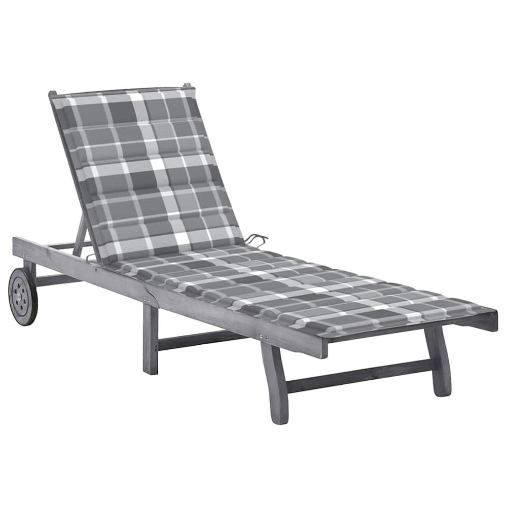 Chaise longue de jardin avec coussin gris bois d'acacia solide bain de soleil