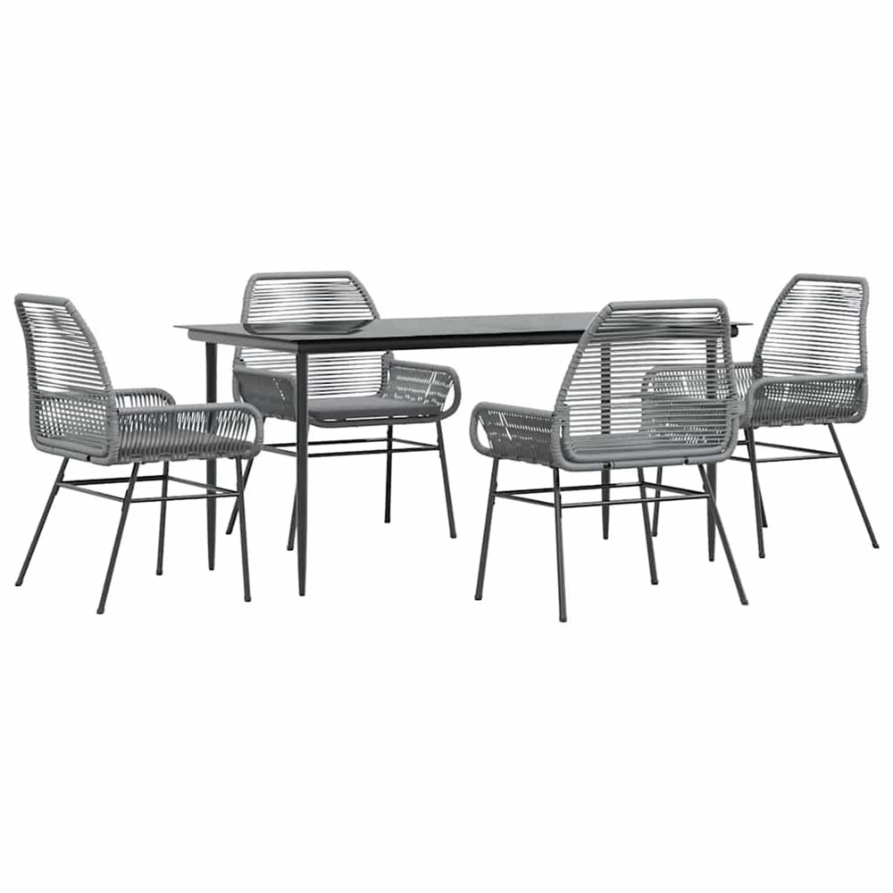 Ensemble à manger jardin coussins 5 pcs gris poly rotin verre