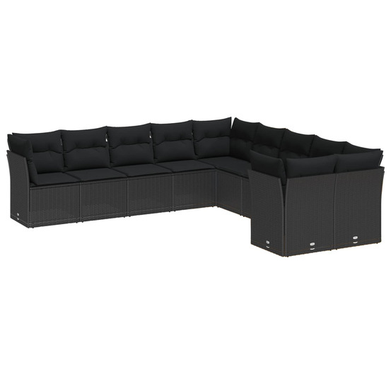 Ensemble de canapé de jardin avec coussin 13 pcs noir polyrotin
