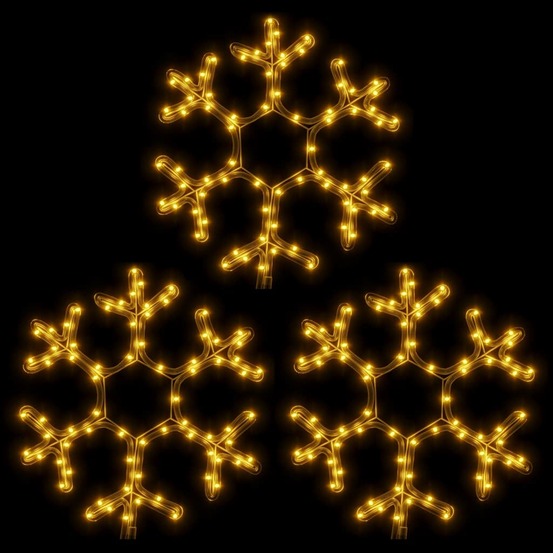 Flocons de neige de noël avec led 3 pcs blanc chaud 38x37 cm