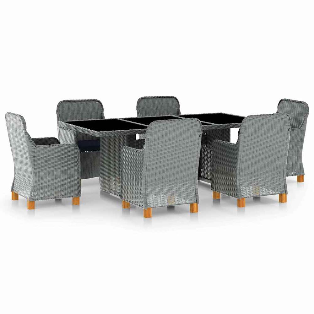 Ensemble à manger d'extérieur et coussins 7 pcs résine tressée