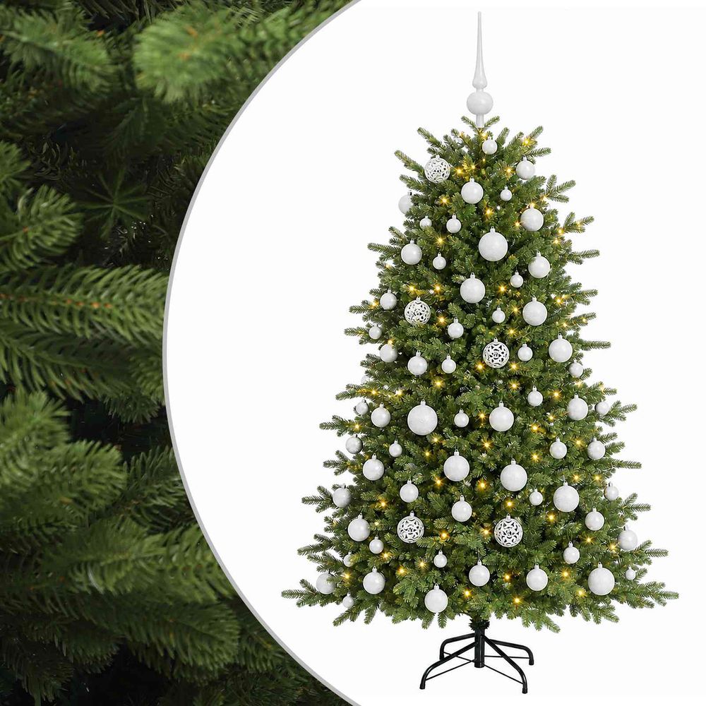 Sapin de noël artificiel avec boules 180 cm 300 led blanc chaud