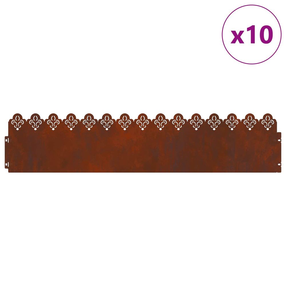 Bordures de pelouse 10 pc 103 x 0,05 x 22 cm acier patiné