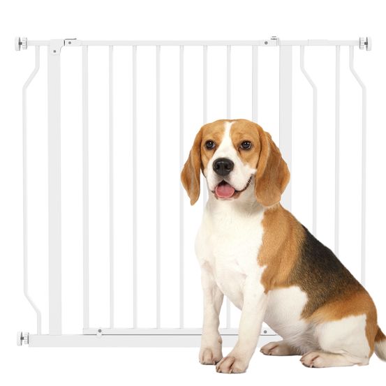 Barrière de sécurité chien acier blanc 75-95 cm portes escaliers double ouverture
