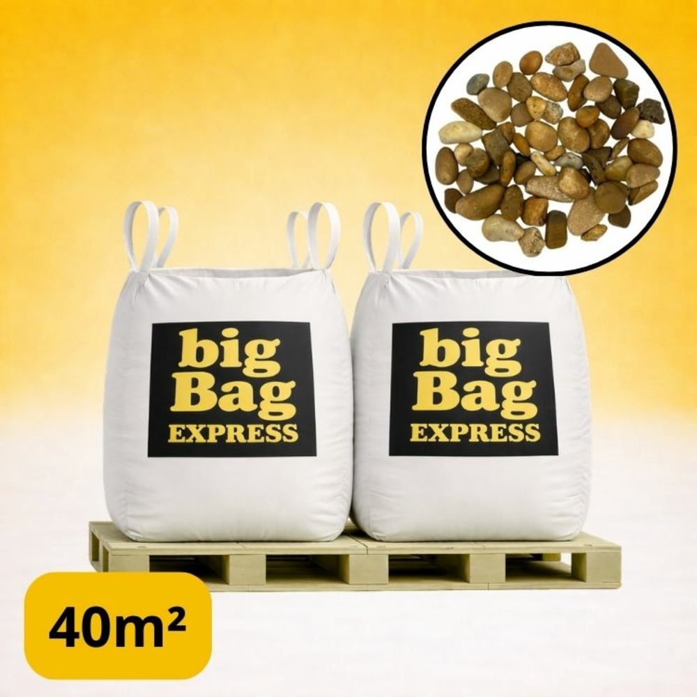 Pack 2 x big bag de +/- 1,5t ≃ 40m² galet ou gravier roulé jaune caramel ø 8/16 mm - livraison premium