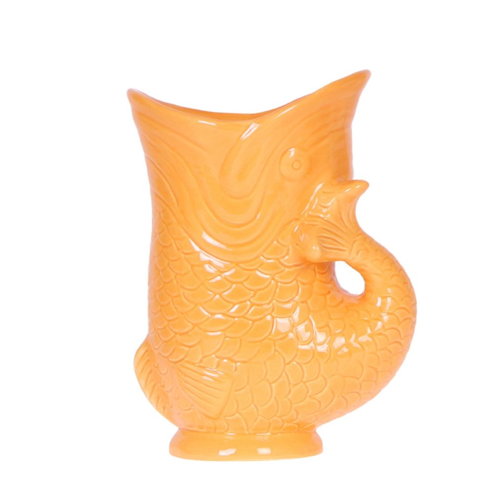 Cache-pot céramique forme poisson - touche ludique et marine - pot de 9cm - orange