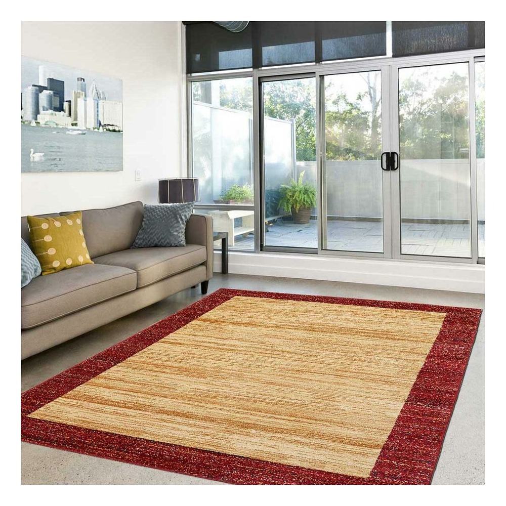 Tapis salon 120x180 tissé beige rectangle motif simple chobay 2