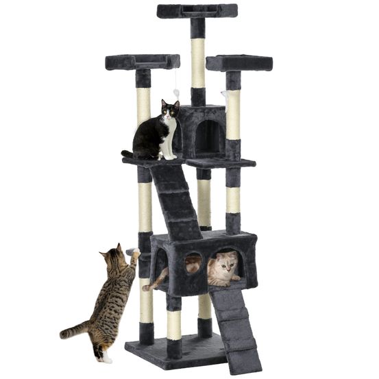 Arbre à chat xxl tour à griffer multi-niveaux avec niches et poteaux sisal 173 cm gris foncé