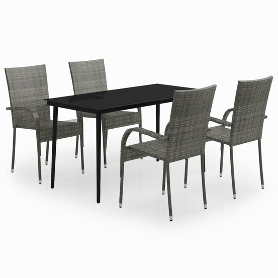 Ensemble à manger de jardin 5 pcs gris et noir