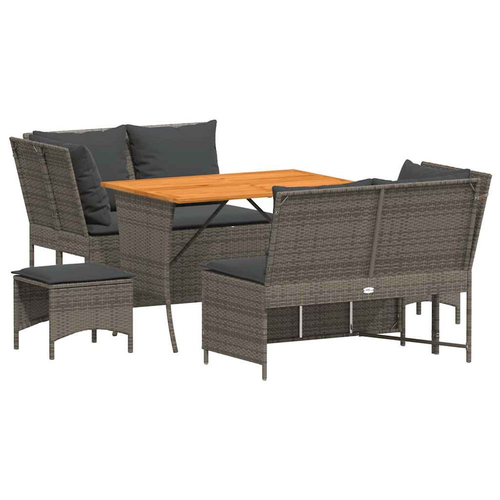 Salon de jardin 5 pcs avec coussins gris résine tressée