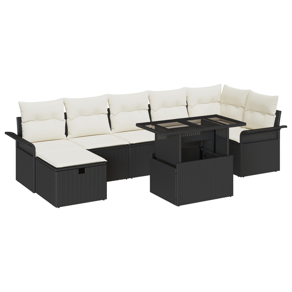 Ensemble de canapé de jardin 8 pièces avec coussins noir en poly rattan