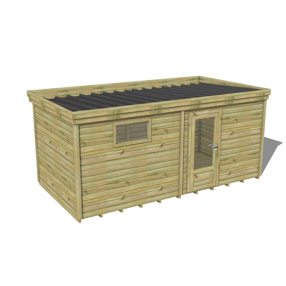 Abri de jardin bois pin traité autoclave 27mm - 5,195x2,64m / 14m2 - bac acier - plancher bois
