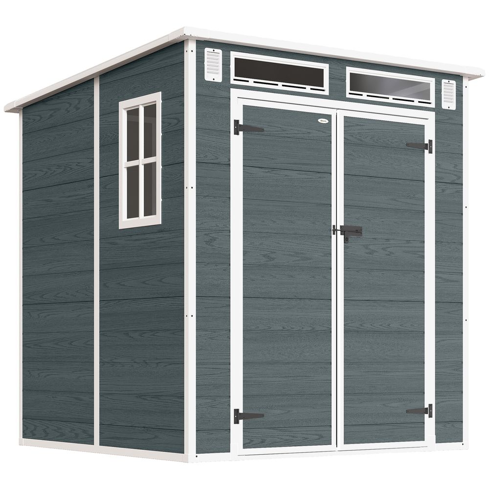 Abri de jardin 2,89 m² portes verrouillable plancher fenêtres aérations résine pp effet bois gris blanc